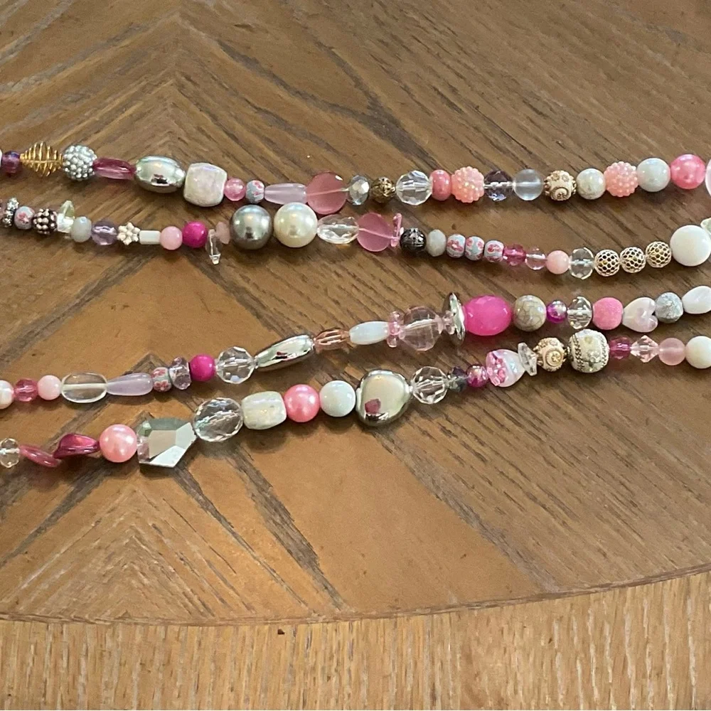 Garland, beaded- pink, gold, silver, crystal, clear. Over 8’